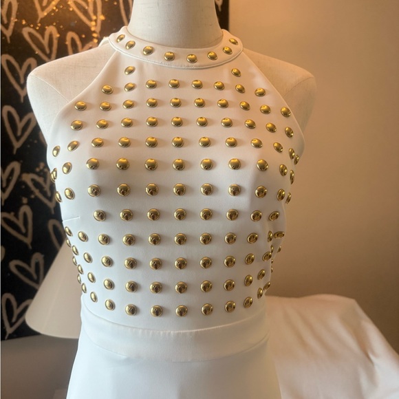 Marciano White Midi Dress with Gold Accents - Picture 2 of 6